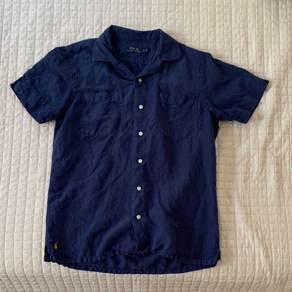 Polo by Ralph Lauren Men's Dark Blue Linen/Silk Blend Shirt, Small